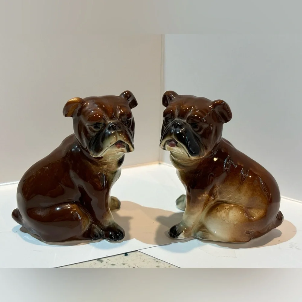 Vintage Antique Bulldog Puppies‎ Salt & Pepper Shakers Set Made in JAPAN